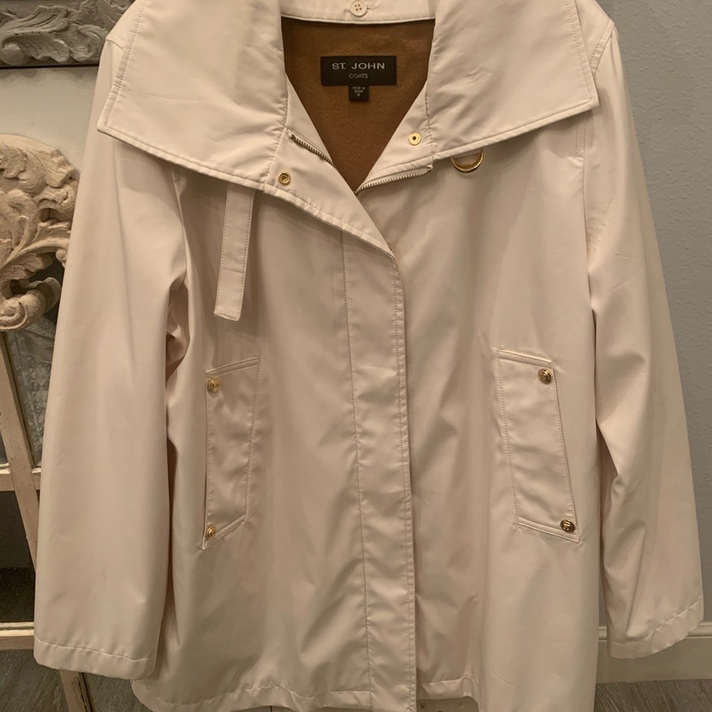 St. John all weather coat with gold accents